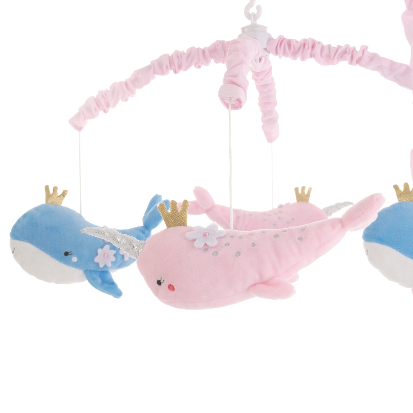 NoJo Under the Sea Whimsy Pink and Blue Whales and Narwhals Musical Mobile