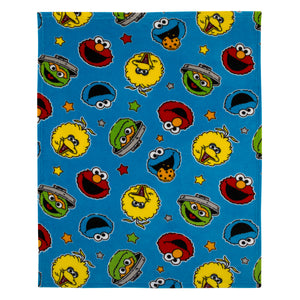 Sesame Street Come and Play Blue, Green, Red and Yellow, Elmo, Big Bird, Cookie Monster, and Oscar the Grouch Toddler Blanket