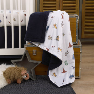 Warner Bros  Harry Potter Welcome Little Wizard Navy, Burgundy, Blue, and White Super Soft Baby Blanket