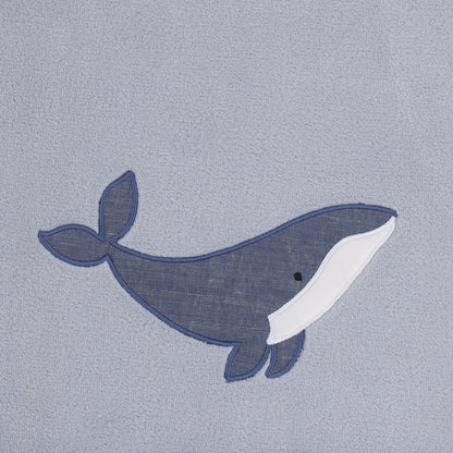 NoJo Marine Light Blue, Navy, and White Whale Applique Super Soft Baby Blanket