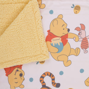Disney Winnie the Pooh Summertime Fun Yellow, Orange, and White Super Soft Sherpa Baby Blanket