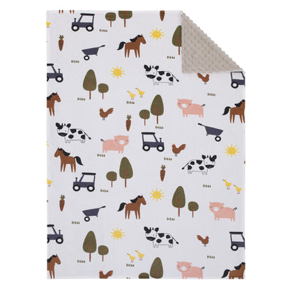 Little Love by NoJo Farm White, Gray, and Green Horses, Cows, and Chickens Super Soft Baby Blanket