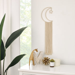 Natural Ivory Macramé Moon Shaped Wall Décor With Fringe, 18