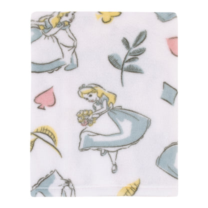 Disney Alice in Wonderland Light Blue, Pink, Yellow, and White Super Soft Plush Baby Blanket