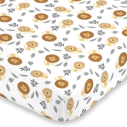NoJo Lion Brown, Grey and Yellow Fitted Super Soft Crib Sheet