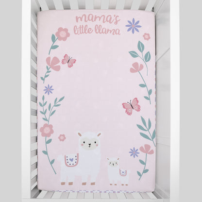 Little Love by NoJo Mama's Little Llama Pink and Lavender Floral Photo Op Fitted Mini Crib Sheet