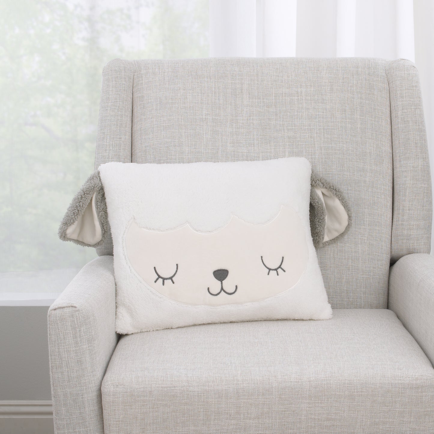 Little Love by NoJo White and Grey Soft Sherpa Lamb Shaped Decorative Pillow with 3D Ears