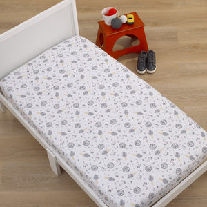 Star Wars May The Force Be With You White and Gold Millennium Falcon and Death Star Nursery Fitted Crib Sheet