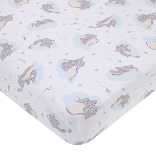 Disney Dumbo Light Blue, Gray, and White Super Soft Nursery Fitted Crib Sheet