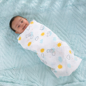 Disney Winnie the Pooh Yellow, Aqua, and White 3 Piece Muslin Swaddle Baby Blanket Set