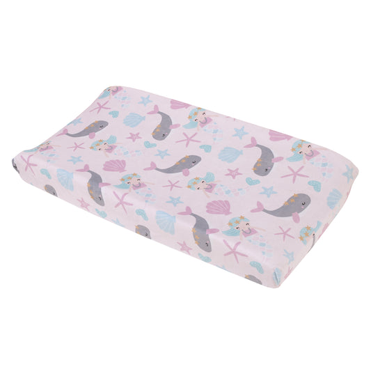 Sugar Reef Mermaid Pink, Aqua, Gray Super Soft Contoured Changing Pad Cover