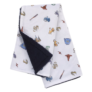 Warner Bros  Harry Potter Welcome Little Wizard Navy, Burgundy, Blue, and White Super Soft Baby Blanket
