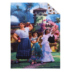 Disney Encanto Power Trio Purple and Teal 5 Piece Toddler Bedding and Blanket Bundle Set - Comforter, Fitted Bottom Sheet, Flat Top Sheet, Reversible Pillowcase and Blanket