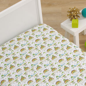Star Wars The Mandalorian Grogu White, Green, and Blue Nursery Fitted Crib Sheet
