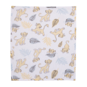 Disney Lion King Super Soft White, Yellow, Green Simba Leaves French Fiber Baby Blanket