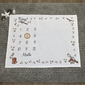 Warner Bros  Harry Potter Magical Moments White and Gold Milestone Baby Blanket