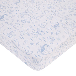 Disney Finding Nemo Cutest Little Catch Light Blue, Orange, and Navy 3 Piece Nursery Crib Bedding Set - Comforter, Fitted Crib Sheet, and Crib Skirt