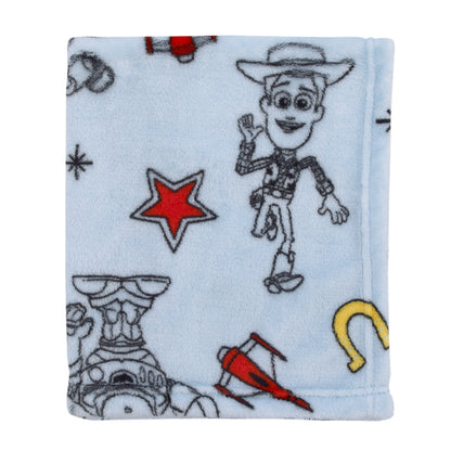 Disney Toy Story 4 Super Soft Blue, Yellow, Red Buzz Lightyear Woody Star Rocket Horse Shoe French Fiber Baby Blanket
