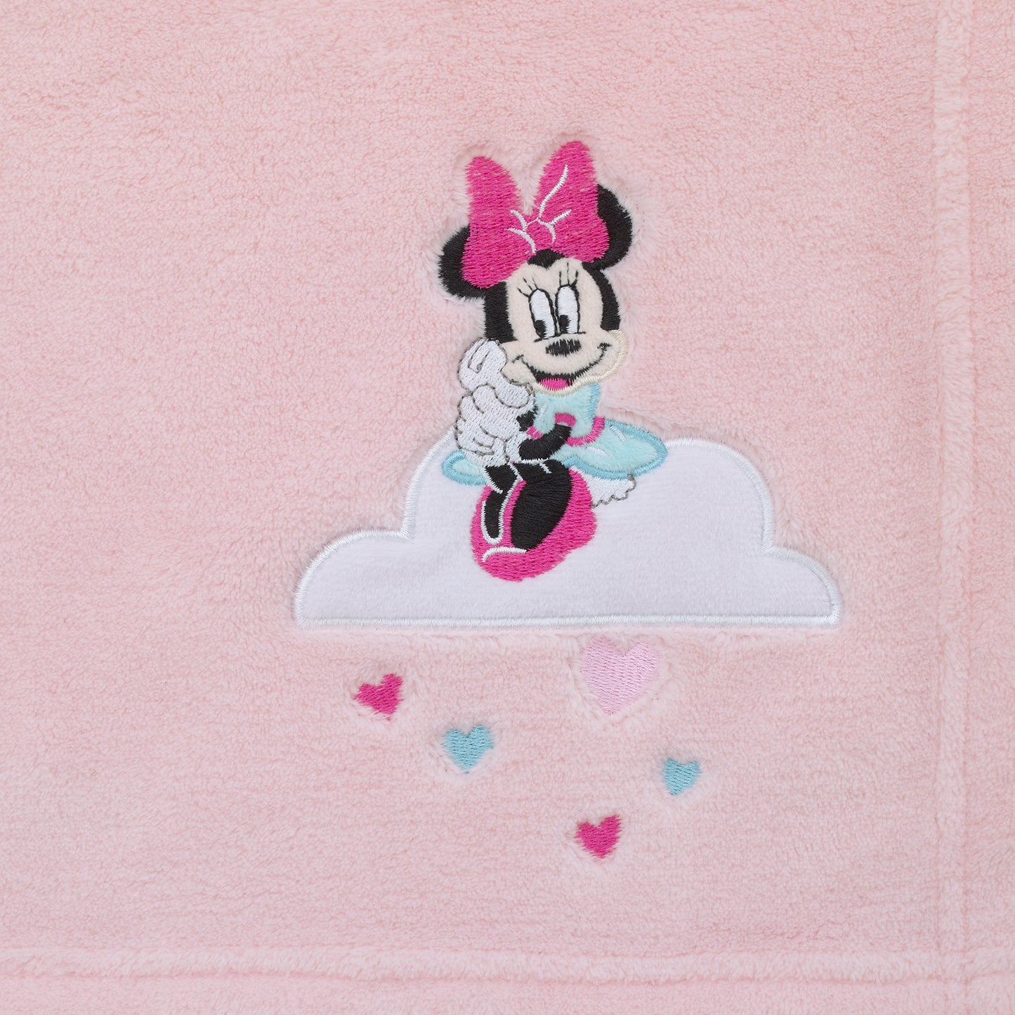 Disney Minnie Mouse Be Happy Pink, Aqua and White Super Soft Baby Blanket with Cloud Applique