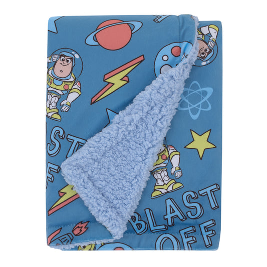 Disney Toy Story Buzz Lightyear Blue and Orange Blast-Off Super Soft Sherpa Baby Blanket