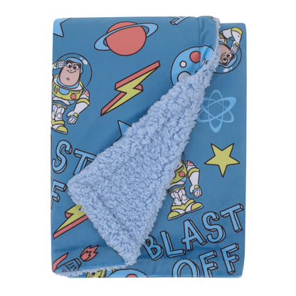 Disney Toy Story Buzz Lightyear Blue and Orange Blast-Off Super Soft Sherpa Baby Blanket