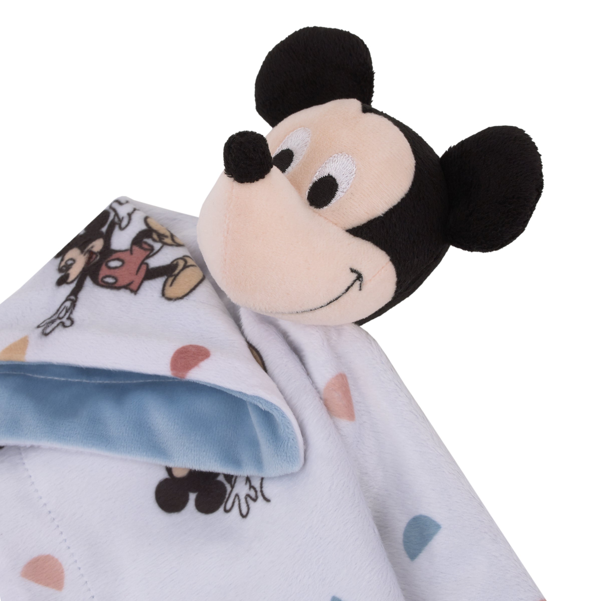 Disney Mickey Mouse Light Blue White and Tan Super Soft Security Baby Blanket with Plush Mickey Mouse Head NoJo Baby