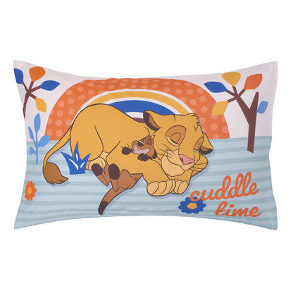 Disney The Lion King Blue, Tan, and Orange, Better Together 4 Piece Toddler Bed Set - Comforter, Fitted Bottom Sheet, Flat Top Sheet, and Reversible Pillowcase