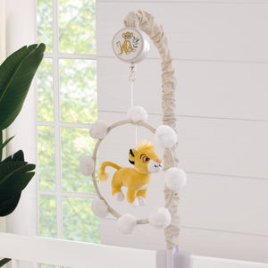 Disney Lion King White, Taupe and Gold Plush Simba Future King Pom Pom Musical Mobile