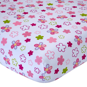 Everything Kids Hoot Hoot Pink, Aqua, Green and White 4 Piece Toddler Bed Set - Comforter, Fitted Bottom Sheet, Flat Top Sheet, Reversible Pillowcase