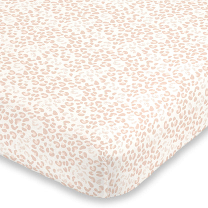 NoJo Neutral Cheetah Peach, Pink and Ivory Super Soft Mini Crib Sheet