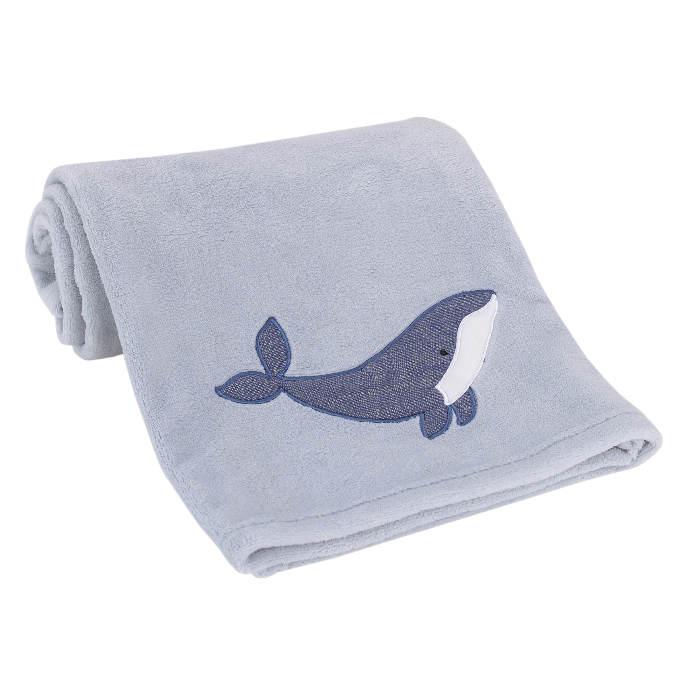 NoJo Marine Light Blue Navy and White Whale Applique Super Soft Baby Blanket NoJo Baby