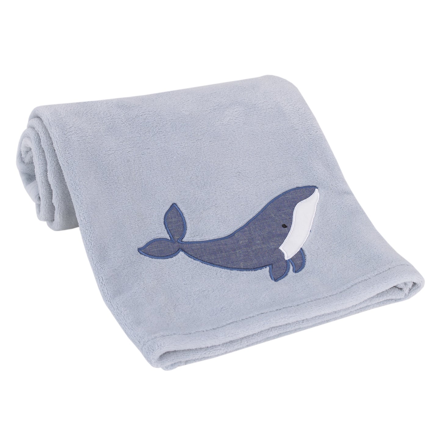 NoJo Marine Light Blue, Navy, and White Whale Applique Super Soft Baby Blanket