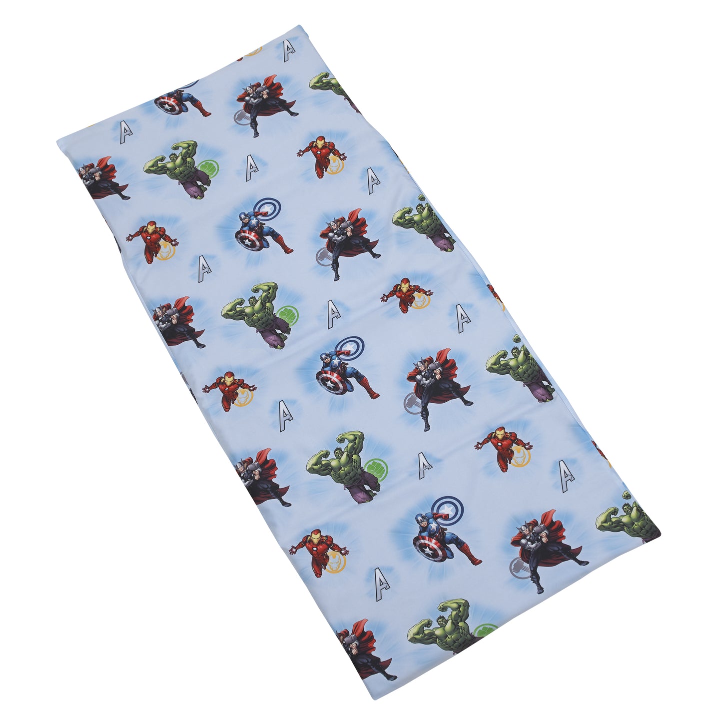 Marvel Avengers Fight the Foes Blue, Red, and Green Hulk, Iron Man, Thor, Captain America Preschool Nap Pad Sheet