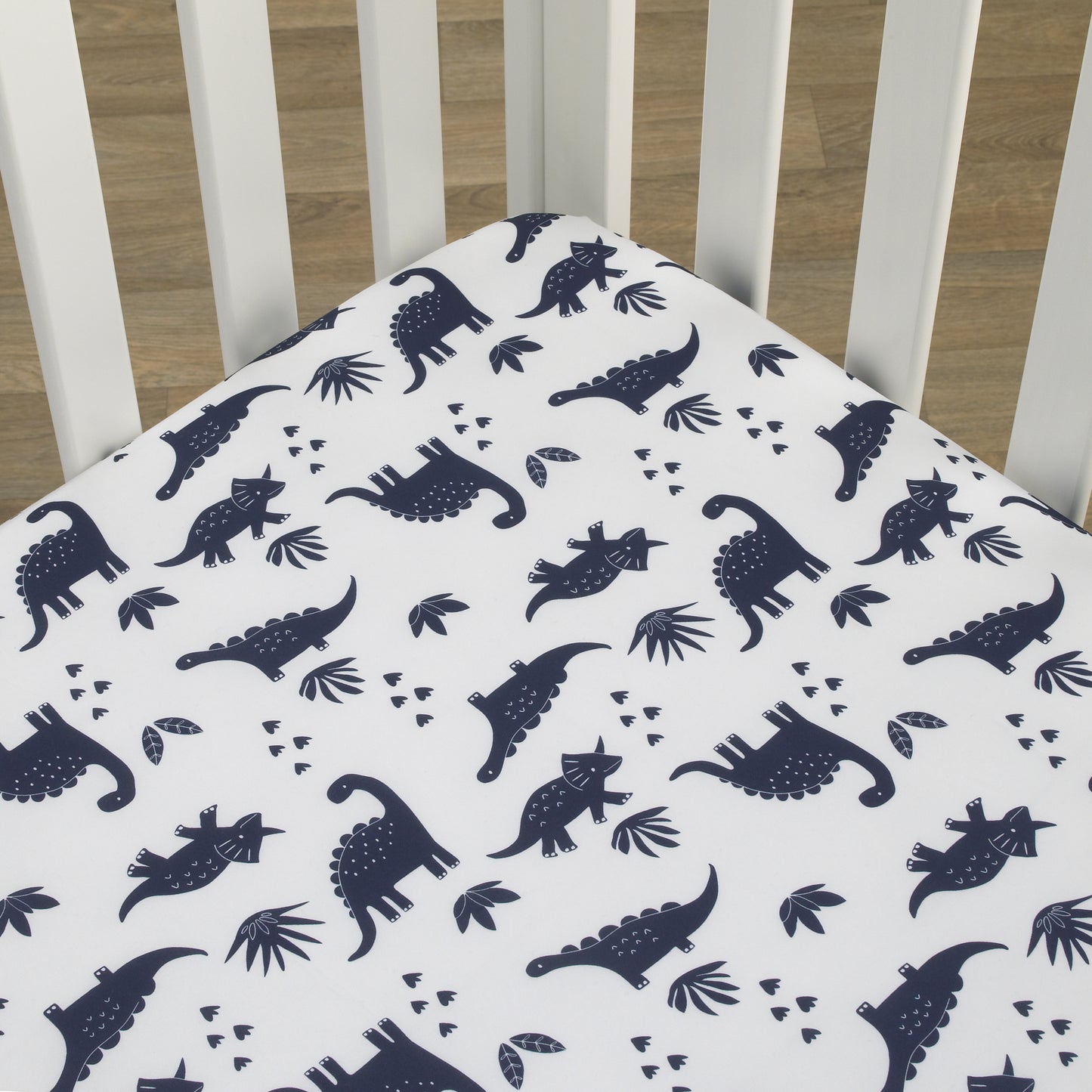 Carter's Dino Adventure Super Soft White and Blue Fitted Crib Sheet