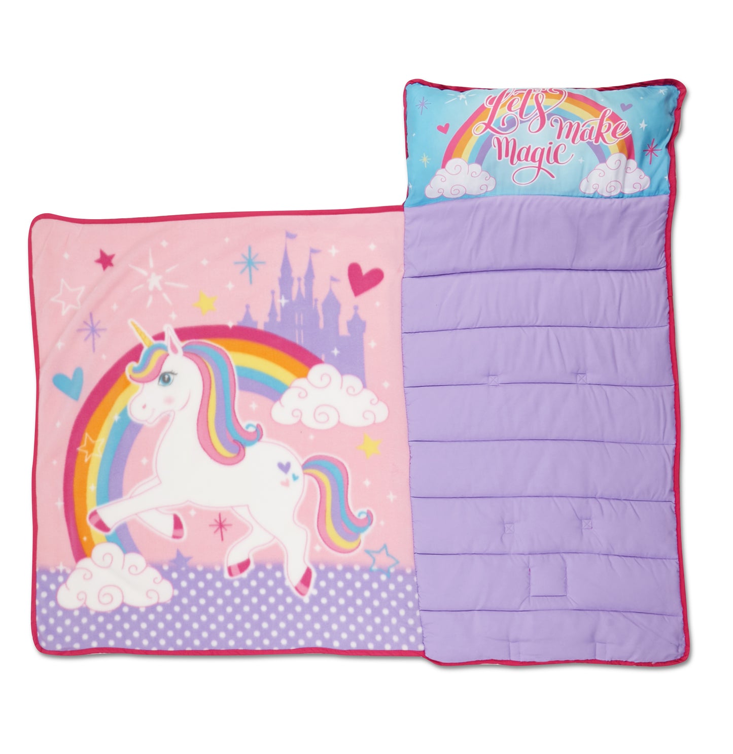 NoJo Unicorn Toddler Nap Mat - Includes Attached Pillow and Fleece Blanket