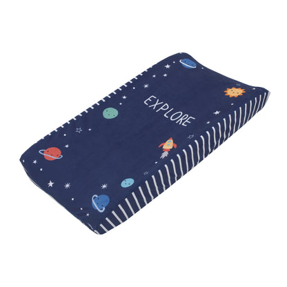 Little Love by NoJo "Love You to The Moon" Navy and Multi Color Cosmic 2 Piece Super Soft Changing Pad Covers