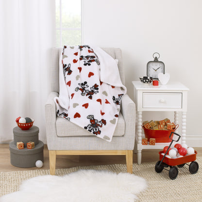 Disney Mickey Mouse & Minnie Mouse Red, Gray, and White Valentine Hearts Super Soft Sherpa Baby Blanket