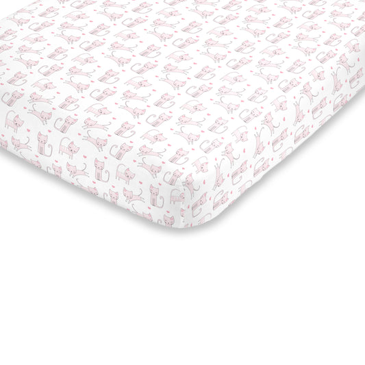 NoJo Super Soft Pink and White Purrdy Kitty Cat Fitted Crib Sheet