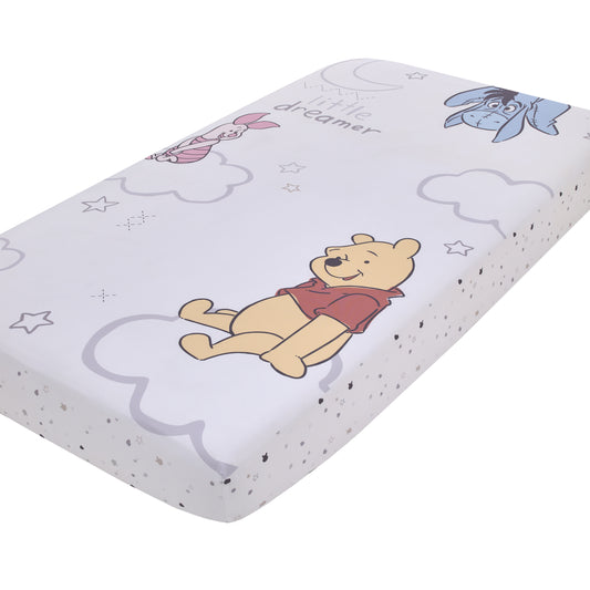 Disney Winnie The Pooh Blustery Day Tan, Red and White "Little Dreamer" Nursery Photo Op Fitted Crib Sheet