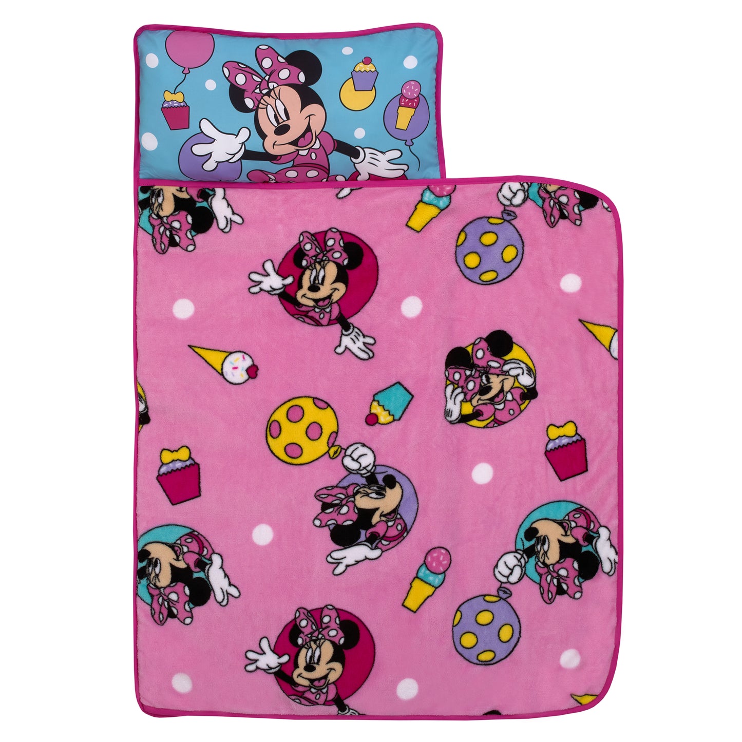 Disney Minnie Mouse Let's Party Pink, Lavender, and Aqua Balloons, Ice-cream Cones, Cupcakes, and Confetti Toddler Nap Mat