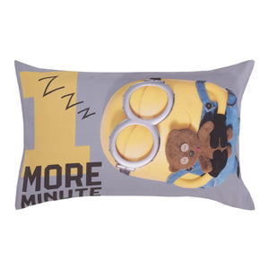 Illumination Lazy Minions Club Gray, Blue, Yellow, and White Let Me Sleep 4 Piece Toddler Bed Set - Comforter, Fitted Bottom Sheet, Flat Top Sheet, and Reversible Pillowcase