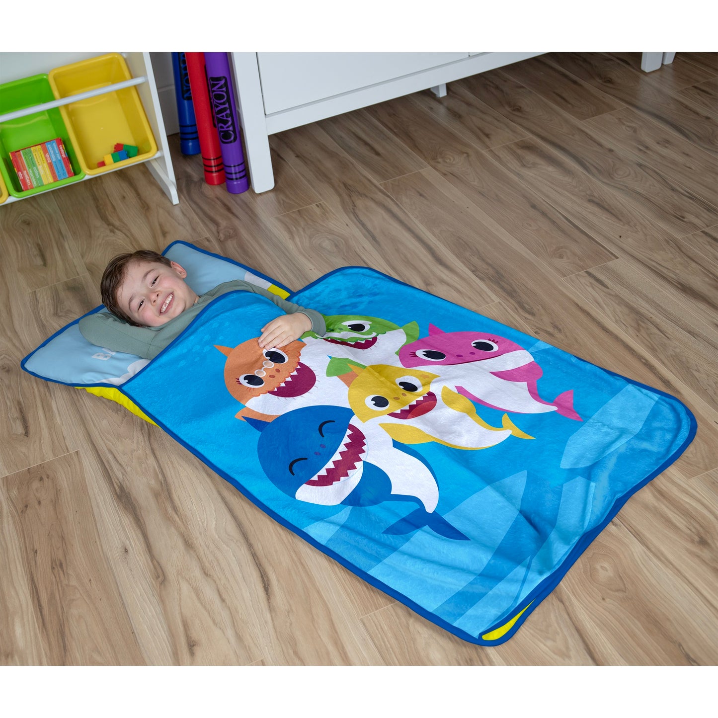 NoJo Baby Shark Toddler Nap Mat - Includes Removable Pillow and Attached Fleece Blanket