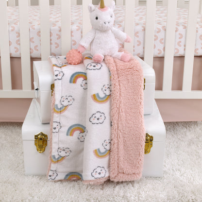 Carter's Chasing Rainbows - White, Peach, Teal and Gold Clouds and Rainbows Super Soft Baby Blanket