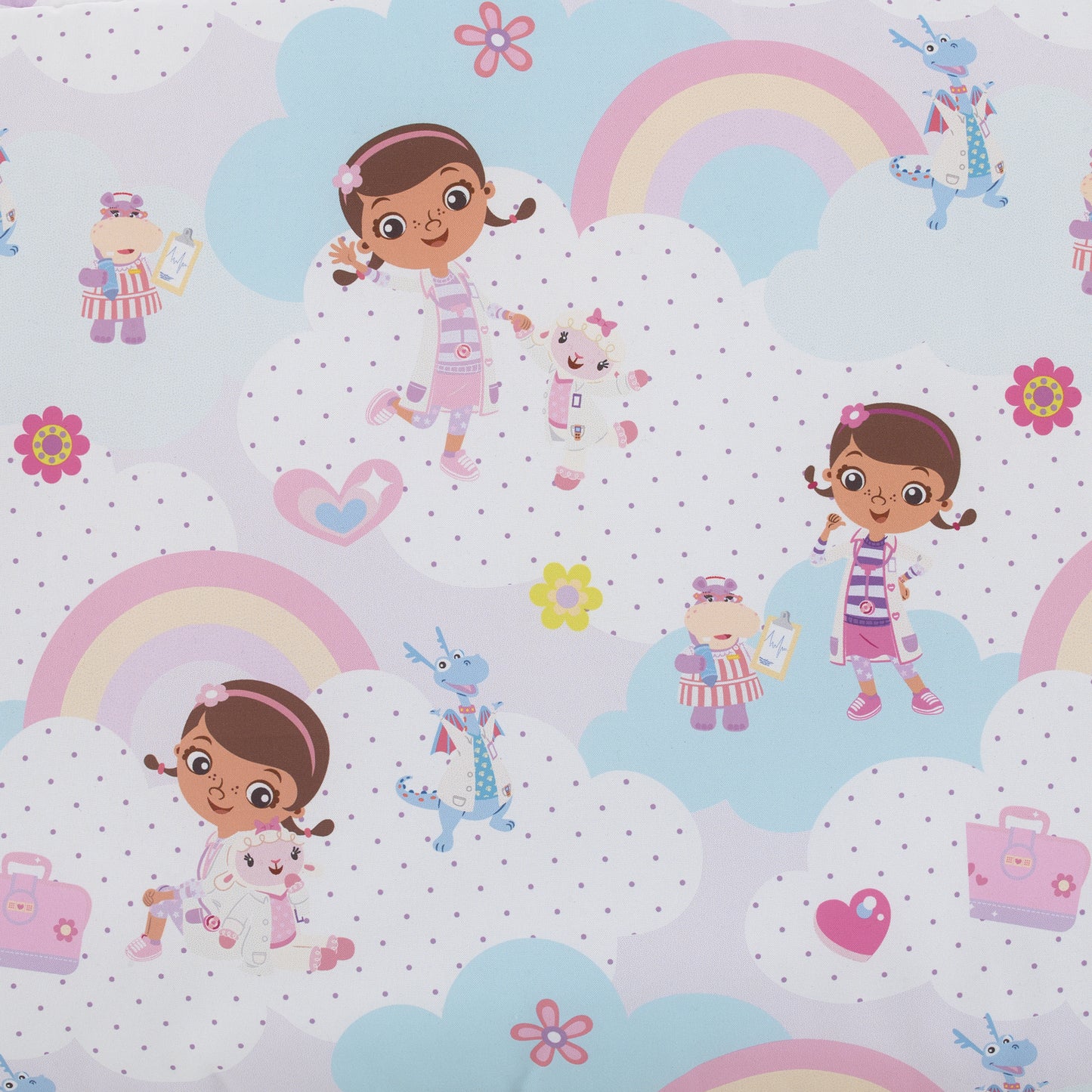 Disney Doc McStuffins Cuddle Team Purple, Pink and Aqua Rainbows and Clouds Preschool Nap Pad Sheet