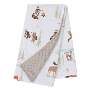 Little Love by NoJo Camping White, Gray, and Orange Moose, Tents, and Fishing Super Soft Baby Blanket
