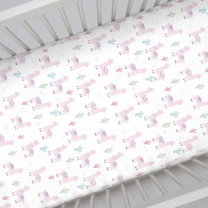 NoJo Super Soft Pink Llama Nursery Mini Crib Fitted Sheet