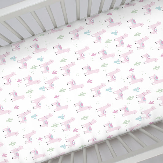 NoJo Super Soft Pink Llama Nursery Mini Crib Fitted Sheet