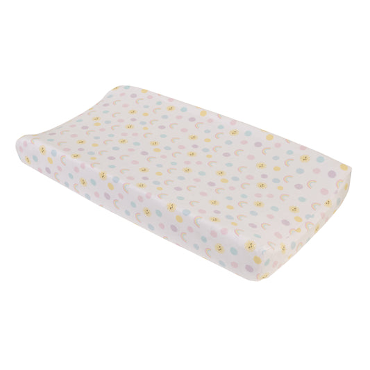 Happy Days Pink, Yellow, and Blue, Rainbows, Sun and Polka-Dot Super Soft Contoured Changing Pad Cover
