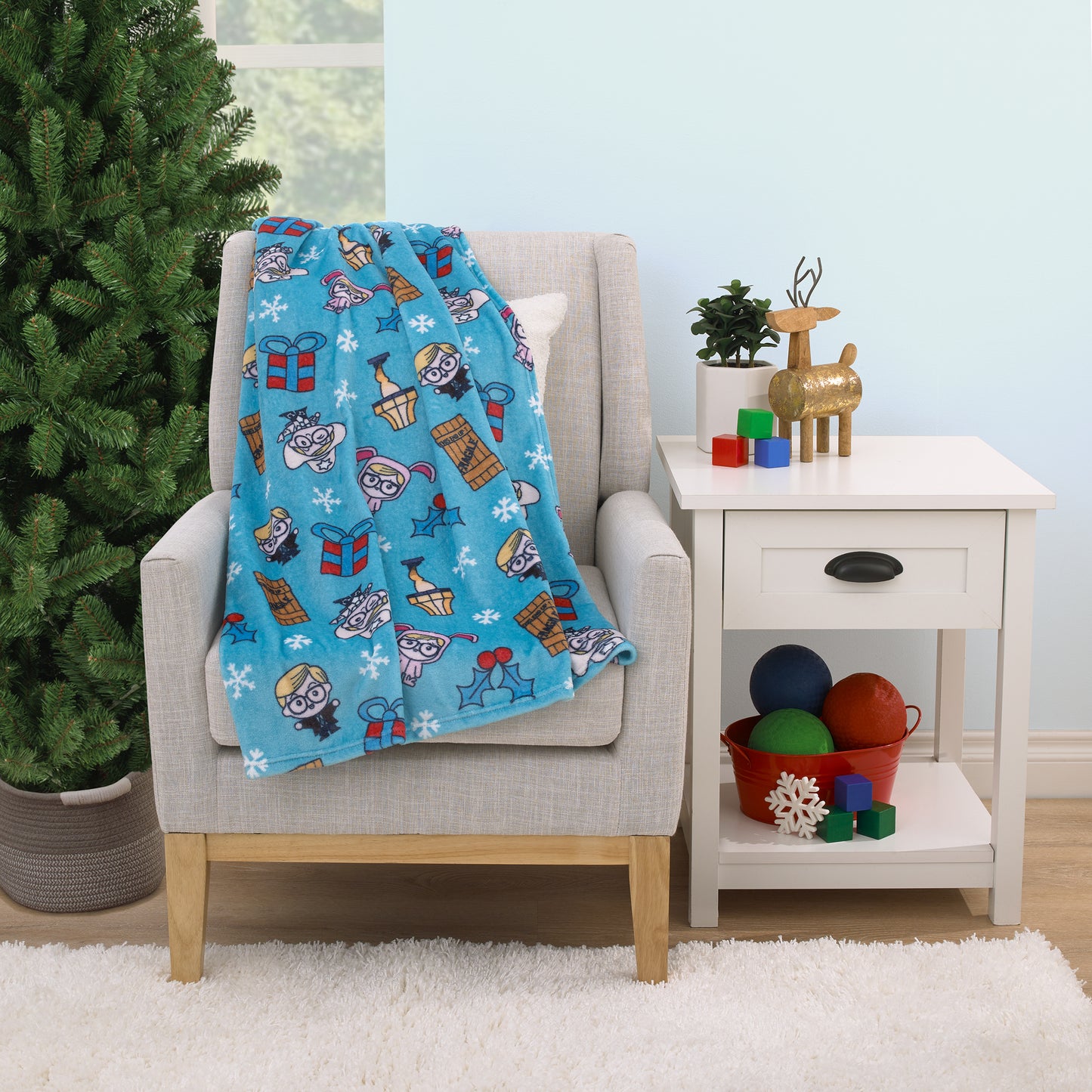 Warner Brothers A Christmas Story Blue, White, and Red Super Soft Holiday Baby Blanket