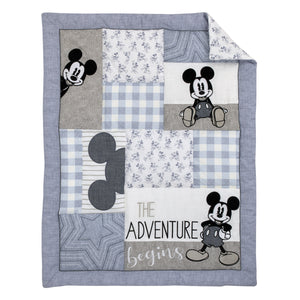 Disney Mickey Mouse - Call Me Mickey Blue, White, and Gray The Adventure Begins Stars and Gingham 3 Piece Nursery Crib Bedding Set - Comforter, 100% Cotton Fitted Crib Sheet, and Crib Skirt